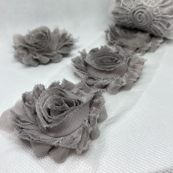 Gray Shabby flowers DIY headbands/clothing NEW lot - Picture 3 of 4